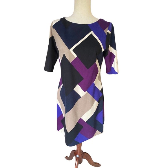 Eliza J Sheath Shift‎ Dress Knit Jersey Geometric Bright Business 8 Medium - Picture 1 of 5